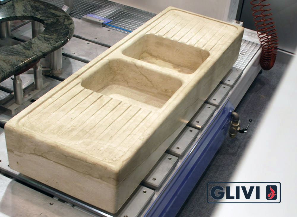 Двойная мойка из блока мрамора Breccia Sardo